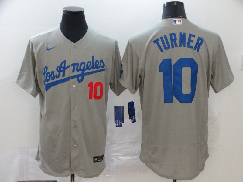 Men Los Angeles Dodgers 10 Turner Grey Nike Elite MLB Jerseys